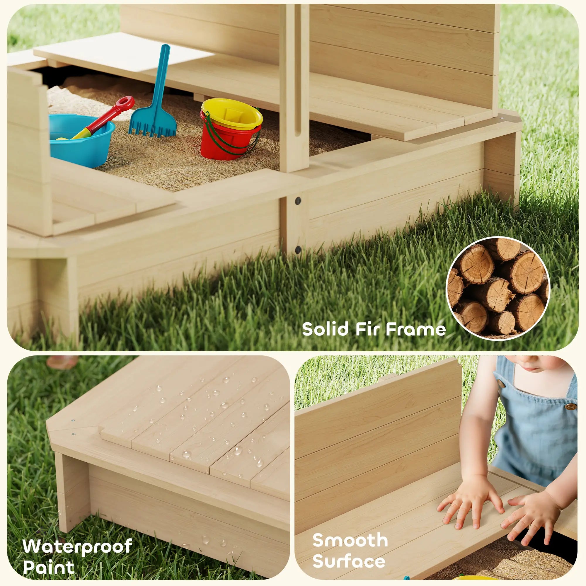 Kids Wooden Sandbox, Outdoor Playset, Adjustable Canopy, Convertible Bench, 3-7 Years Sandboxes & Accessories at Gallery Canada