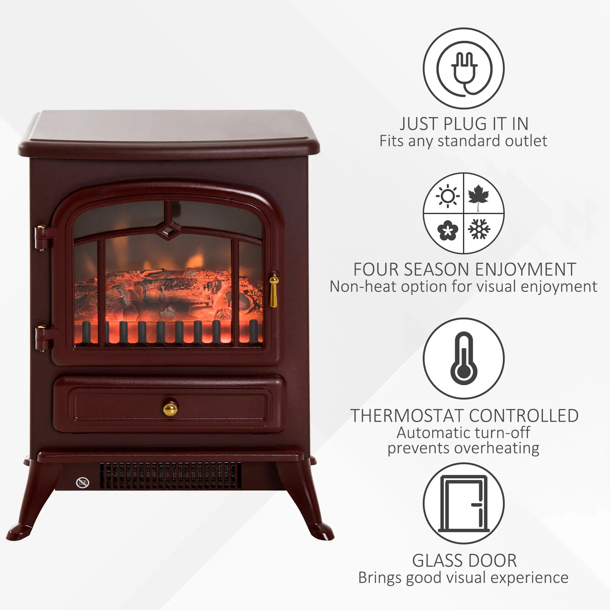 16" Free Standing Electric Fireplace, Adjustable Stove Heater, Wood Burning Flame, 750/1500W, Red Brown Electric Fireplaces at Gallery Canada