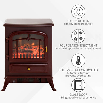16" Free Standing Electric Fireplace, Adjustable Stove Heater, Wood Burning Flame, 750/1500W, Red Brown Electric Fireplaces at Gallery Canada