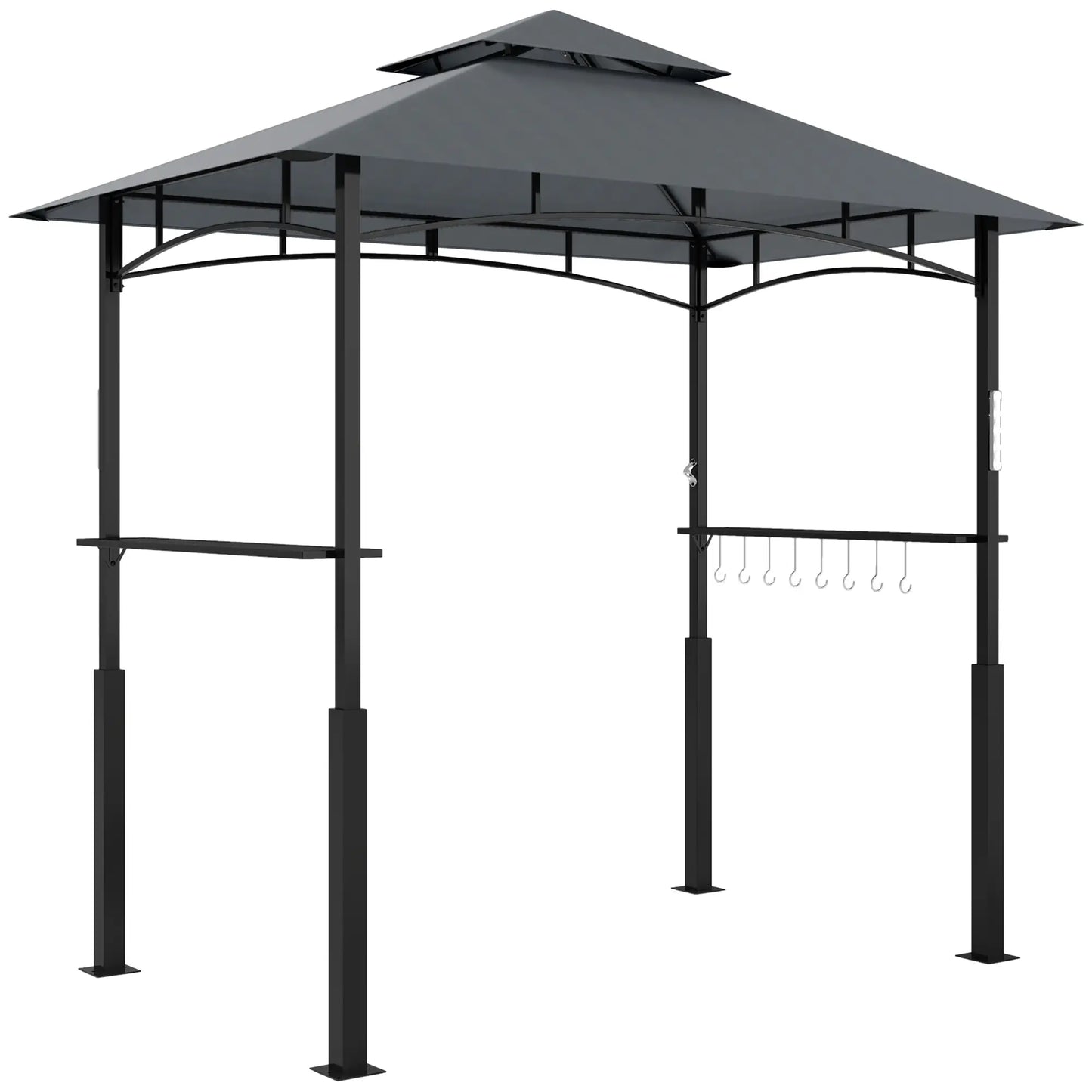 8' x 5' Grill Gazebo, Double Tiered, LED Light, Shelves, Dark Grey BBQ Grill Gazebos at Gallery Canada