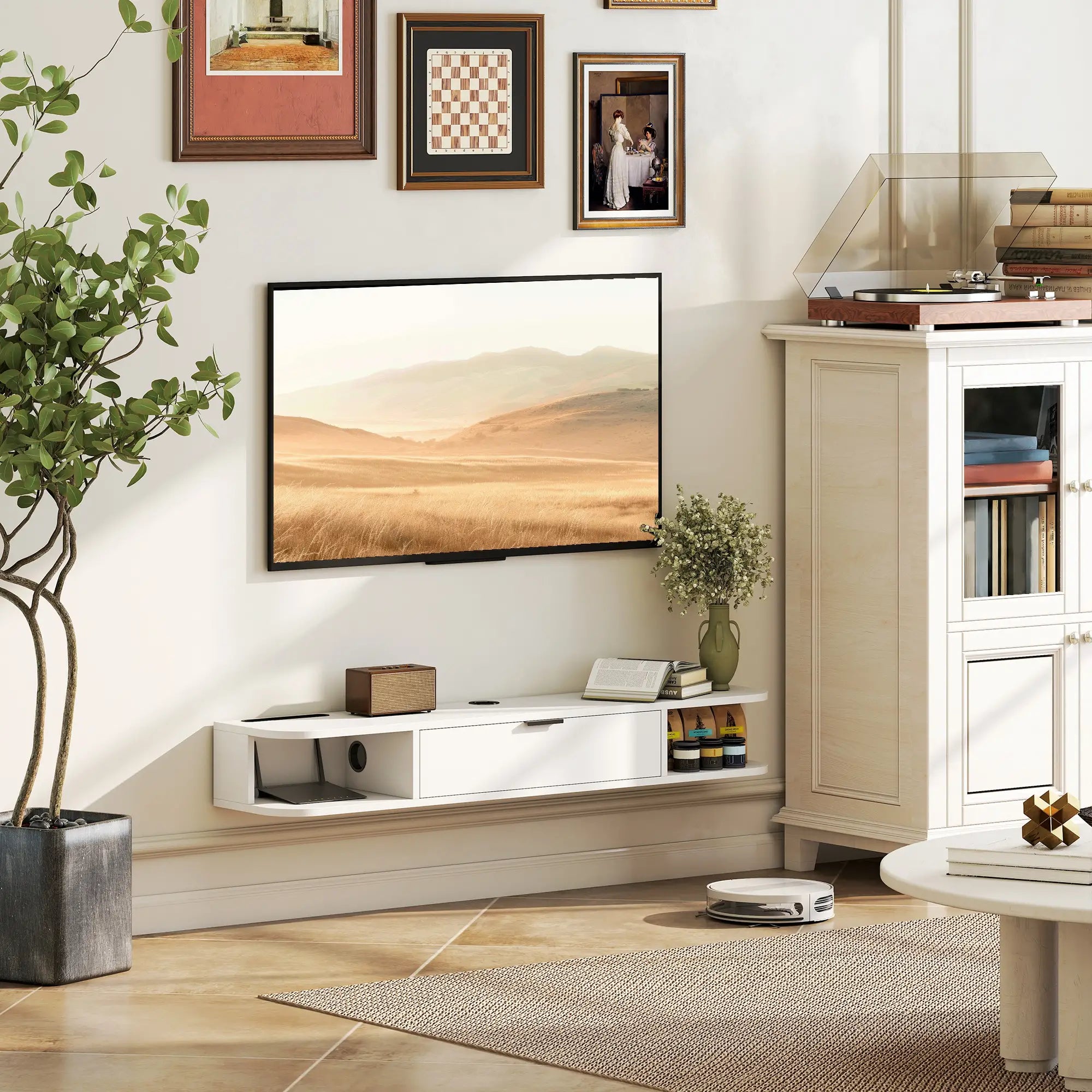 47 Inch Floating TV Stand, Wall Mounted Media Console, White TV Stands at Gallery Canada