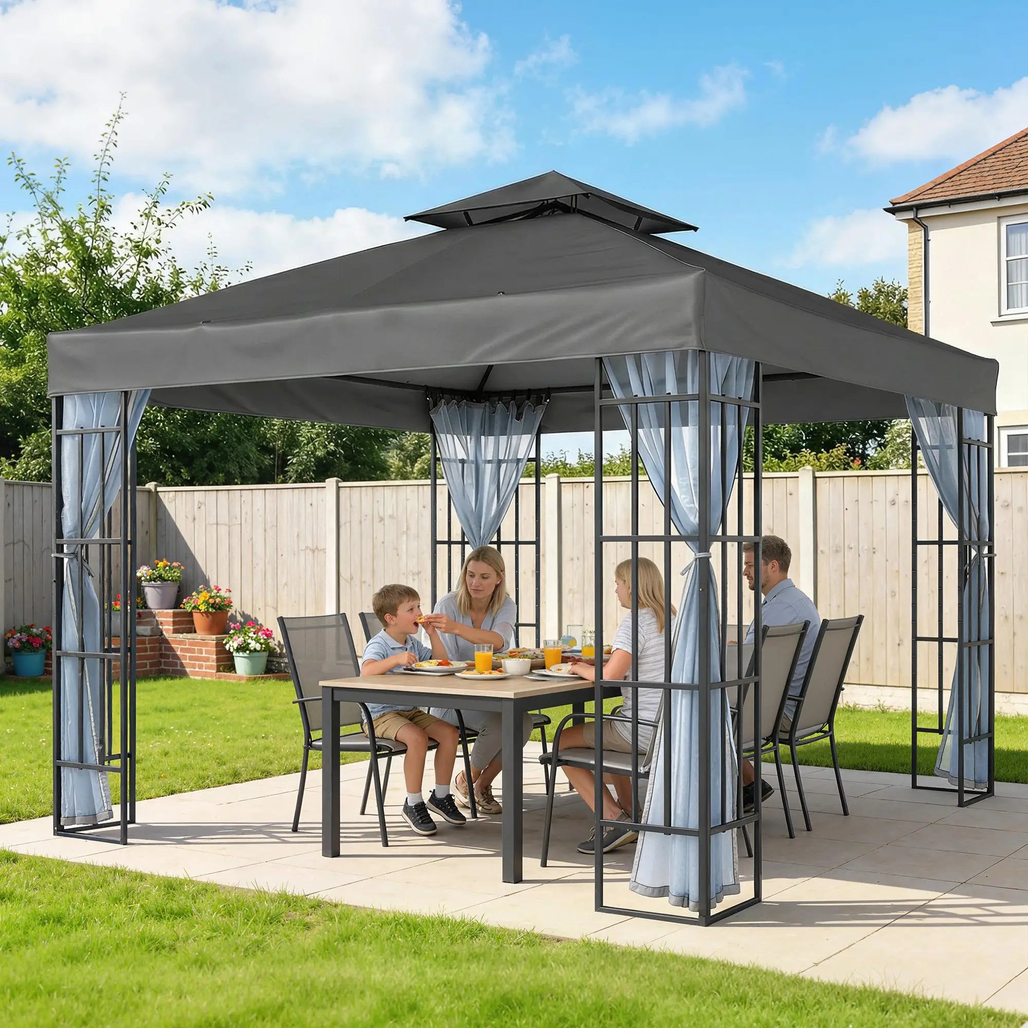 10'x10' Garden Gazebo, Portable Patio Canopy, Dark Grey Gazebos at Gallery Canada