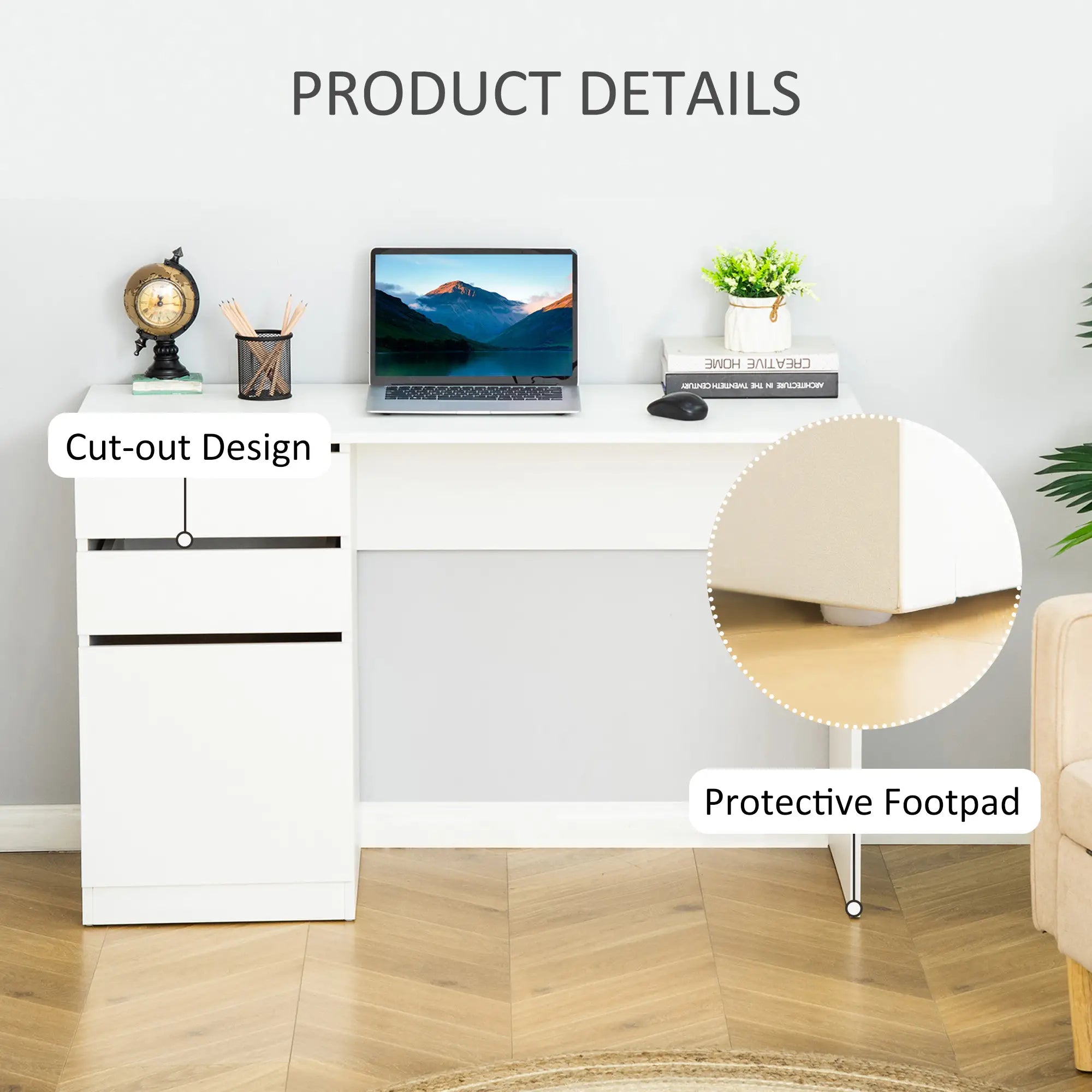 Modern Computer Desk, Home Office with Storage Drawer, White Writing Desks at Gallery Canada