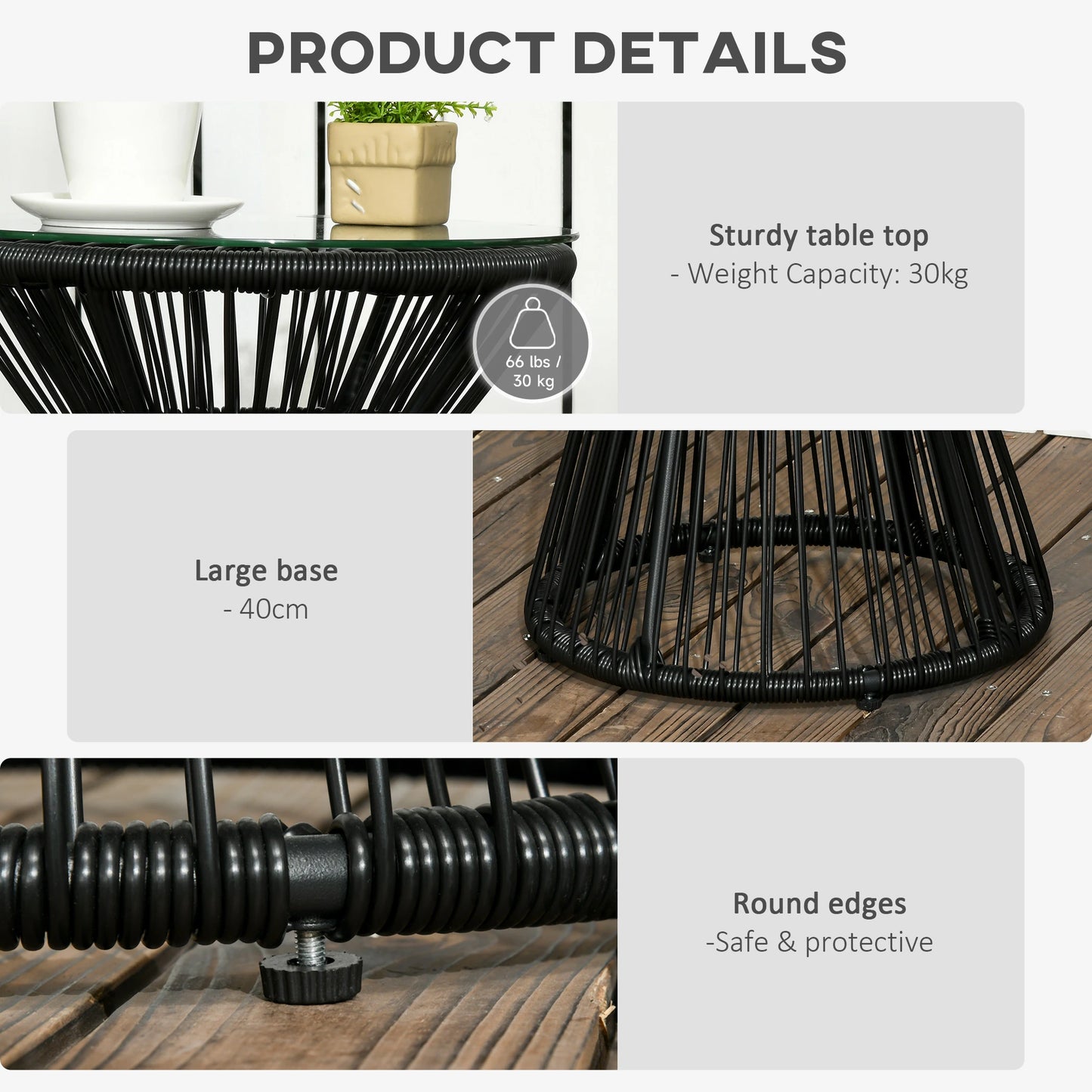 Round Rattan End Table, Hollow Drum Design, Glass Top, Black Patio Side Tables at Gallery Canada