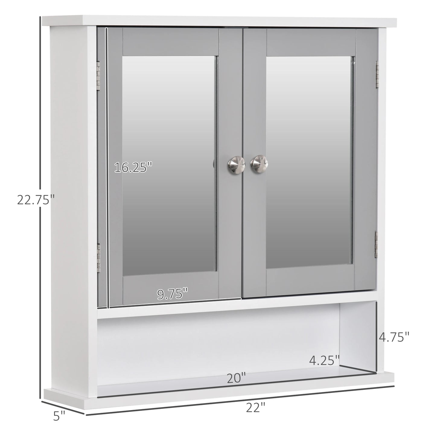Wall-Mounted Medicine Cabinet, Double Doors, Open Shelf, Adjustable, White and Grey Mirror Medicine Cabinets at Gallery Canada