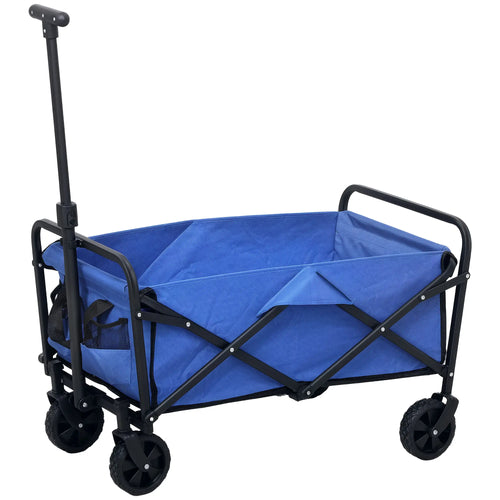 Heavy Duty Collapsible Folding Garden Cart, Universal Wheels, Blue
