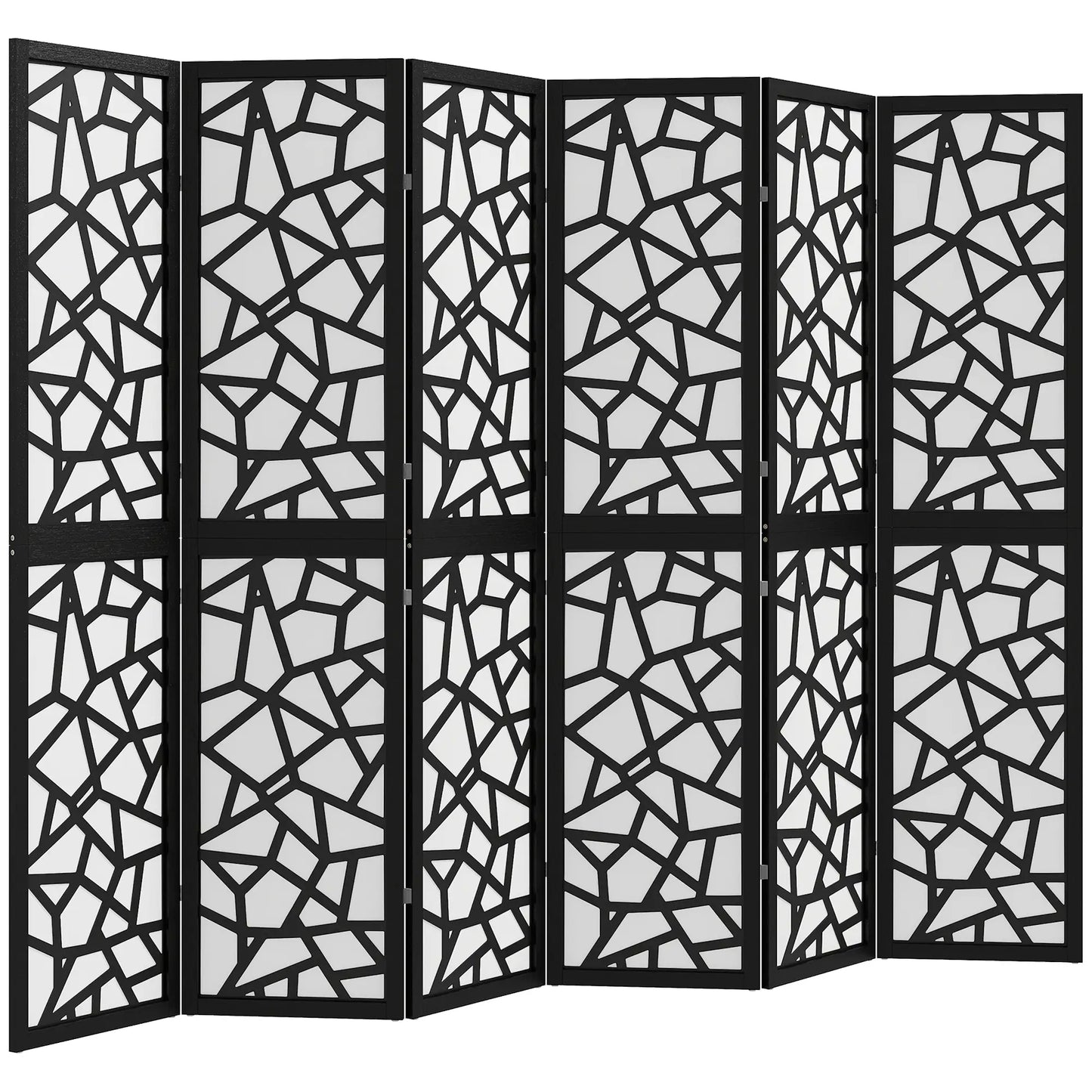 6 Panel Room Divider, 5.6 FT, Geometric Pattern Privacy Screen, Black Room Dividers Black at Gallery Canada