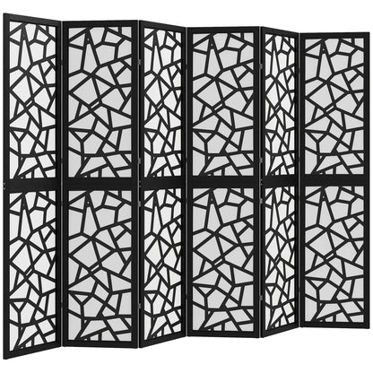 6 Panel Room Divider, 5.6 FT, Geometric Pattern Privacy Screen, Black Room Dividers Black at Gallery Canada
