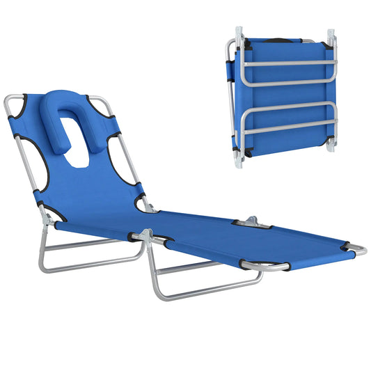 Outdoor Lounge Chair, Adjustable Folding Chaise, Tanning Chair, Blue Lounger Chairs Blue at Gallery Canada