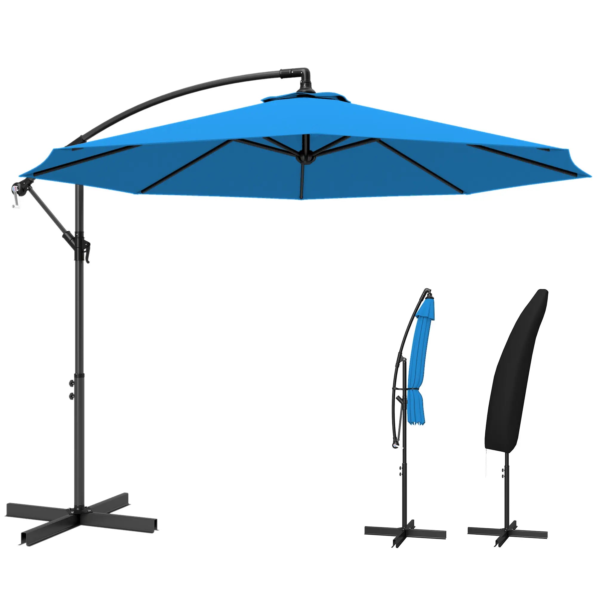 10ft Offset Patio Umbrella, Crank Hanging Parasol, Blue Cantilever Umbrellas Blue at Gallery Canada