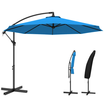 10ft Offset Patio Umbrella, Crank Hanging Parasol, Blue Cantilever Umbrellas Blue at Gallery Canada