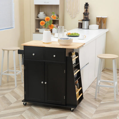 Rolling Kitchen Island Cart, Rubber Wood Top, 3-Tier Spice Rack, Black Kitchen Islands & Kitchen Carts at Gallery Canada