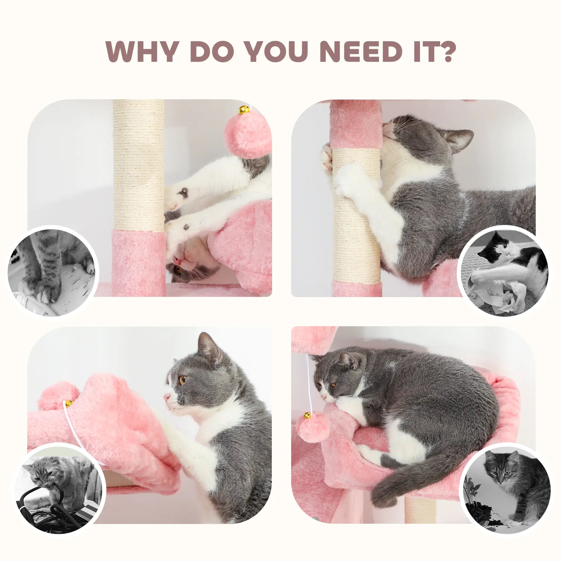 Cat Tree, 70 Inch Multi-Level Tower with Condos, Perches, Hammock, Pink Cat Towers at Gallery Canada