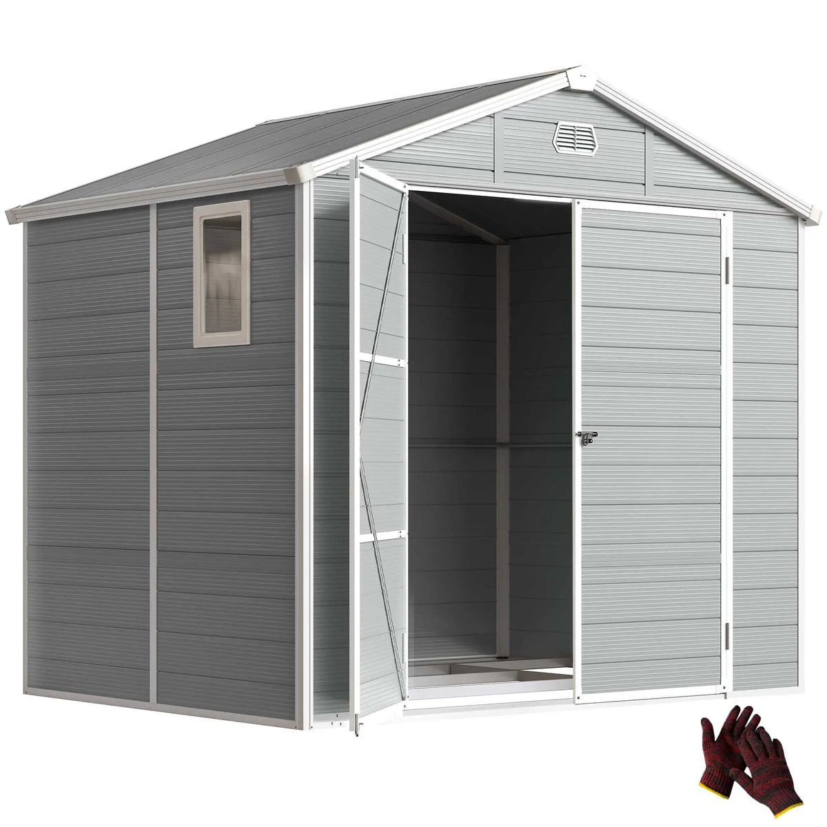 8' x 6' Plastic Garden Storage Shed, Light Grey Sheds at Gallery Canada