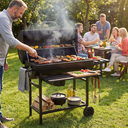 Charcoal BBQ Grill Outdoor Smoker Combo With Thermometer, Black Outdoor Grills at Gallery Canada