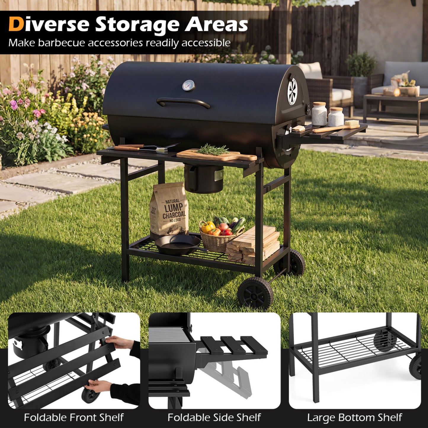 Charcoal BBQ Grill Outdoor Smoker Combo With Thermometer, Black Outdoor Grills at Gallery Canada
