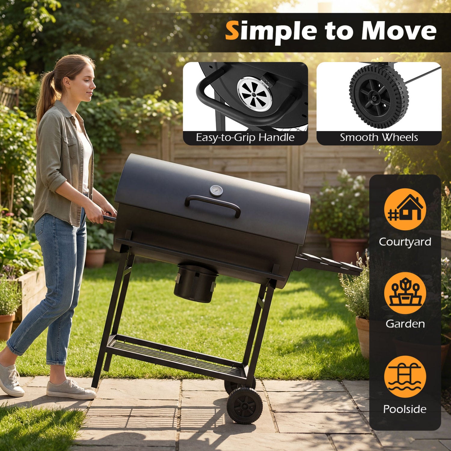 Charcoal BBQ Grill Outdoor Smoker Combo With Thermometer, Black Outdoor Grills at Gallery Canada