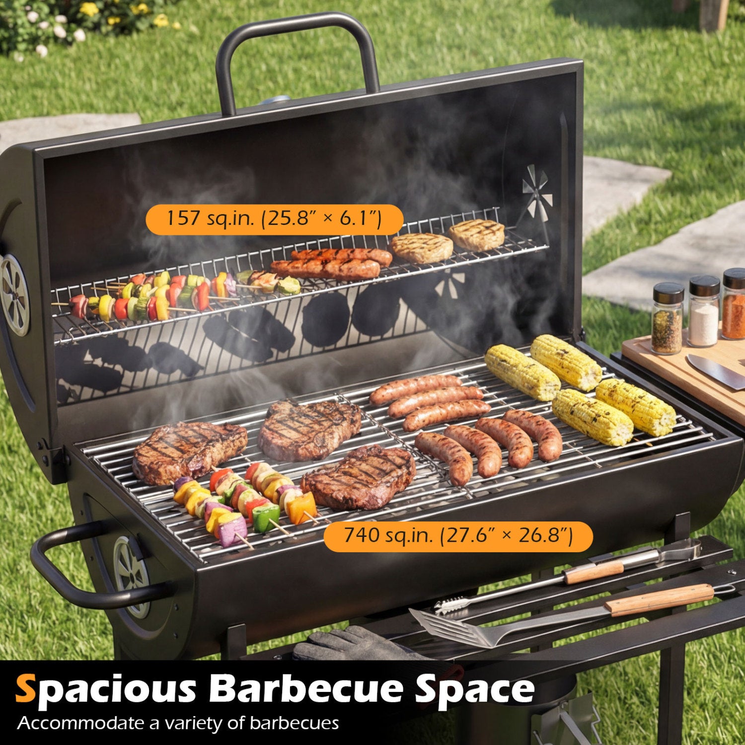 Charcoal BBQ Grill Outdoor Smoker Combo With Thermometer, Black Outdoor Grills at Gallery Canada