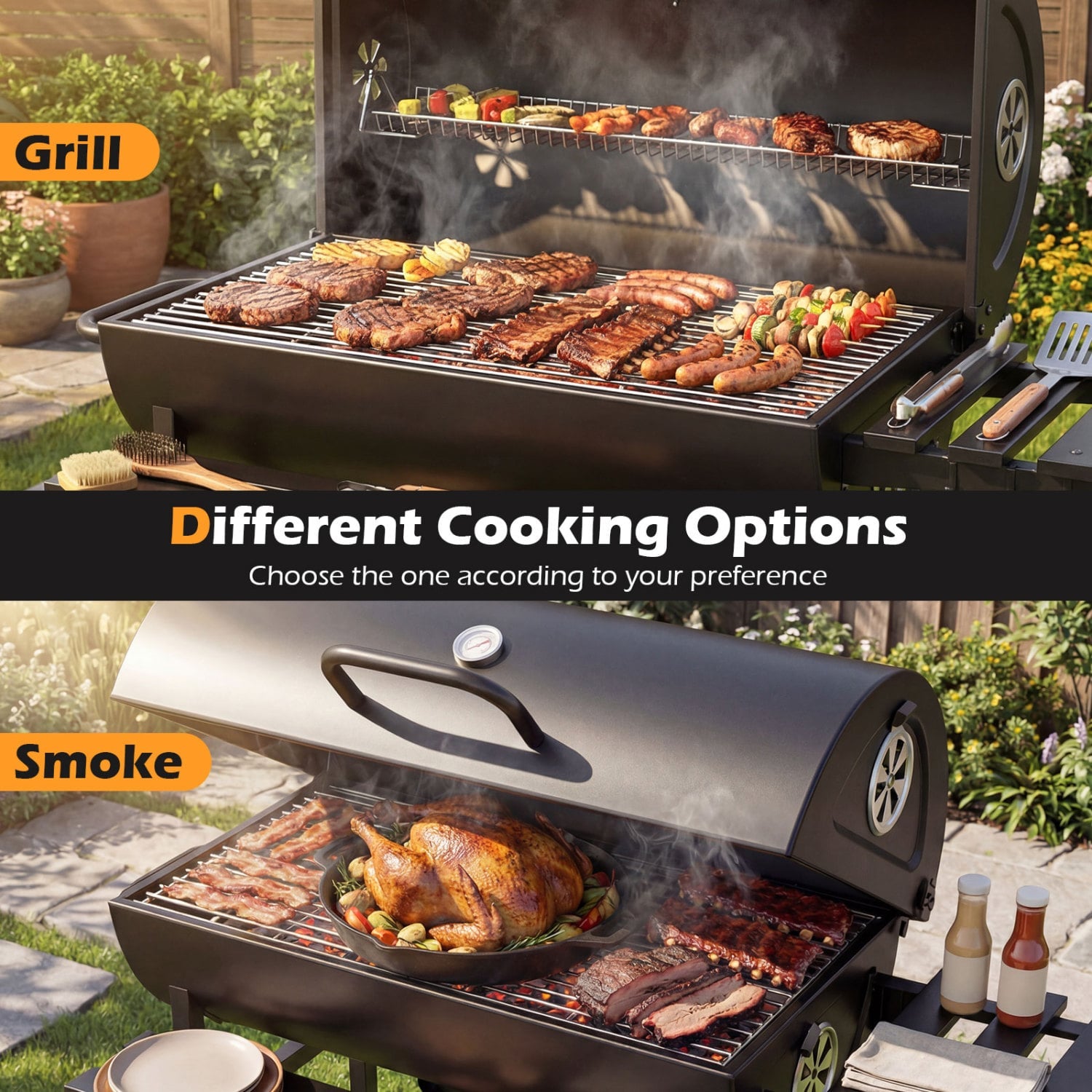 Charcoal BBQ Grill Outdoor Smoker Combo With Thermometer, Black Outdoor Grills at Gallery Canada