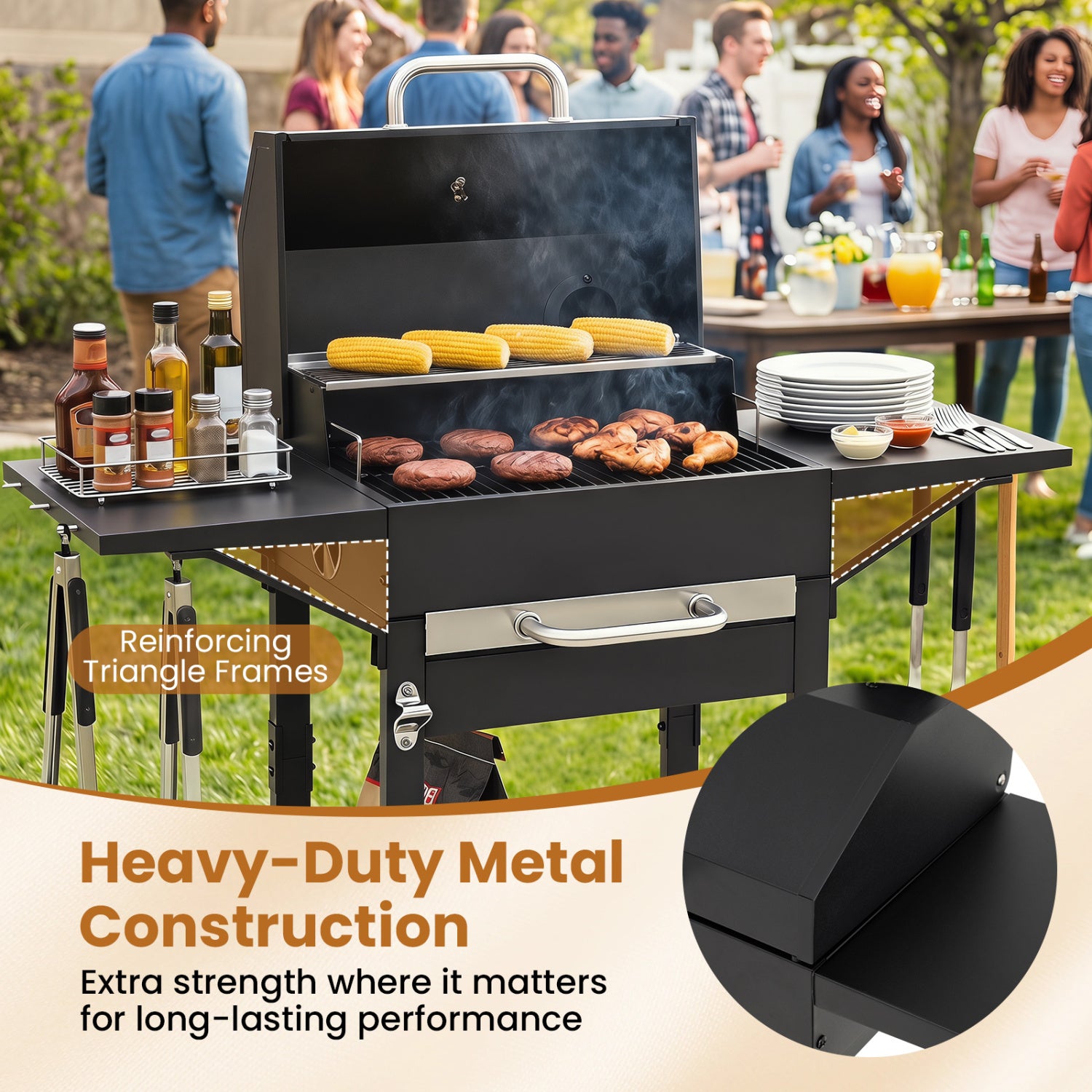 Charcoal Grill with 2 Side Tables & Thermometer and Wheels 284 sq.in. Outdoor Grills at Gallery Canada