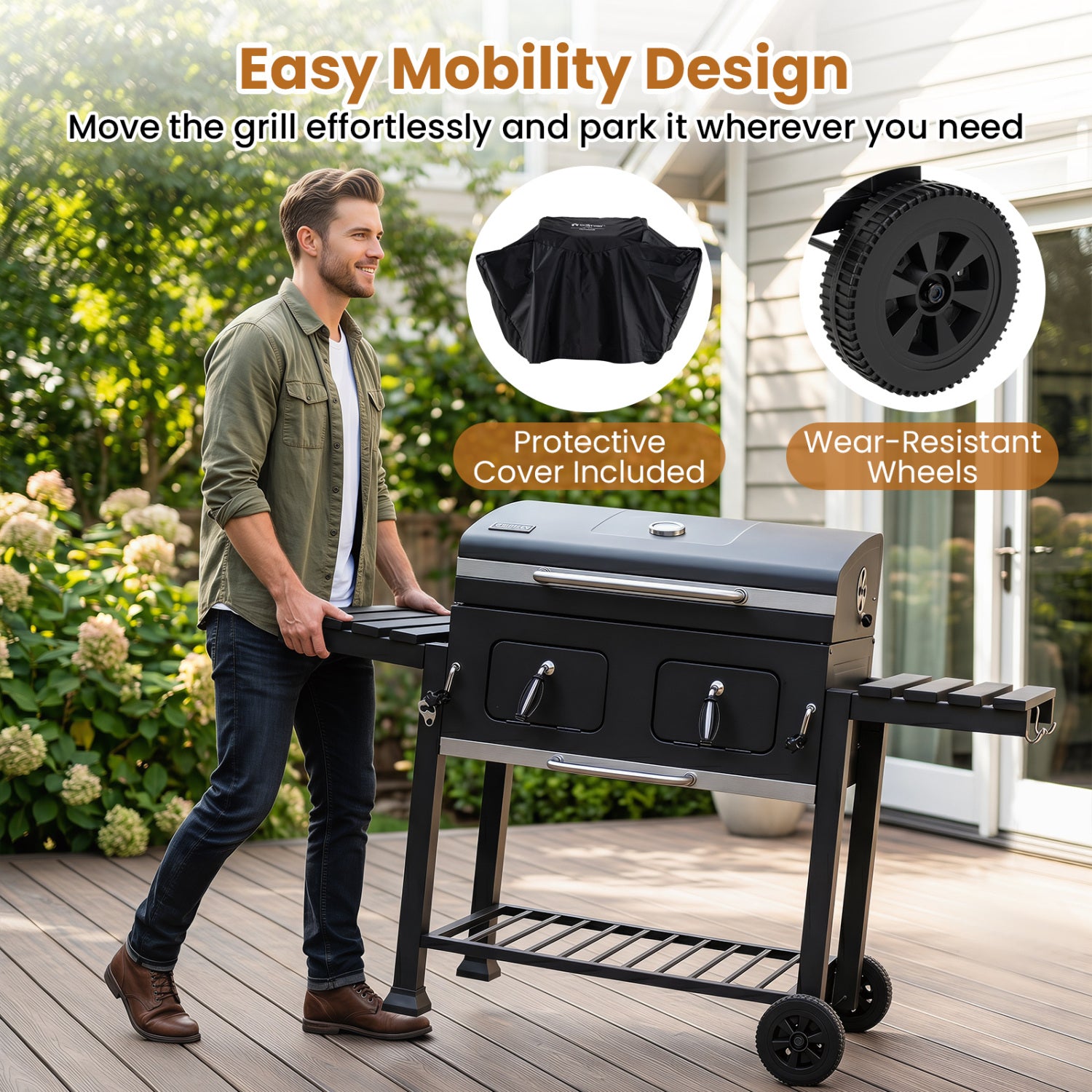 Large Charcoal Grill with Lifting Charcoal Trays and Folding Tables and Wheels Outdoor Grills at Gallery Canada