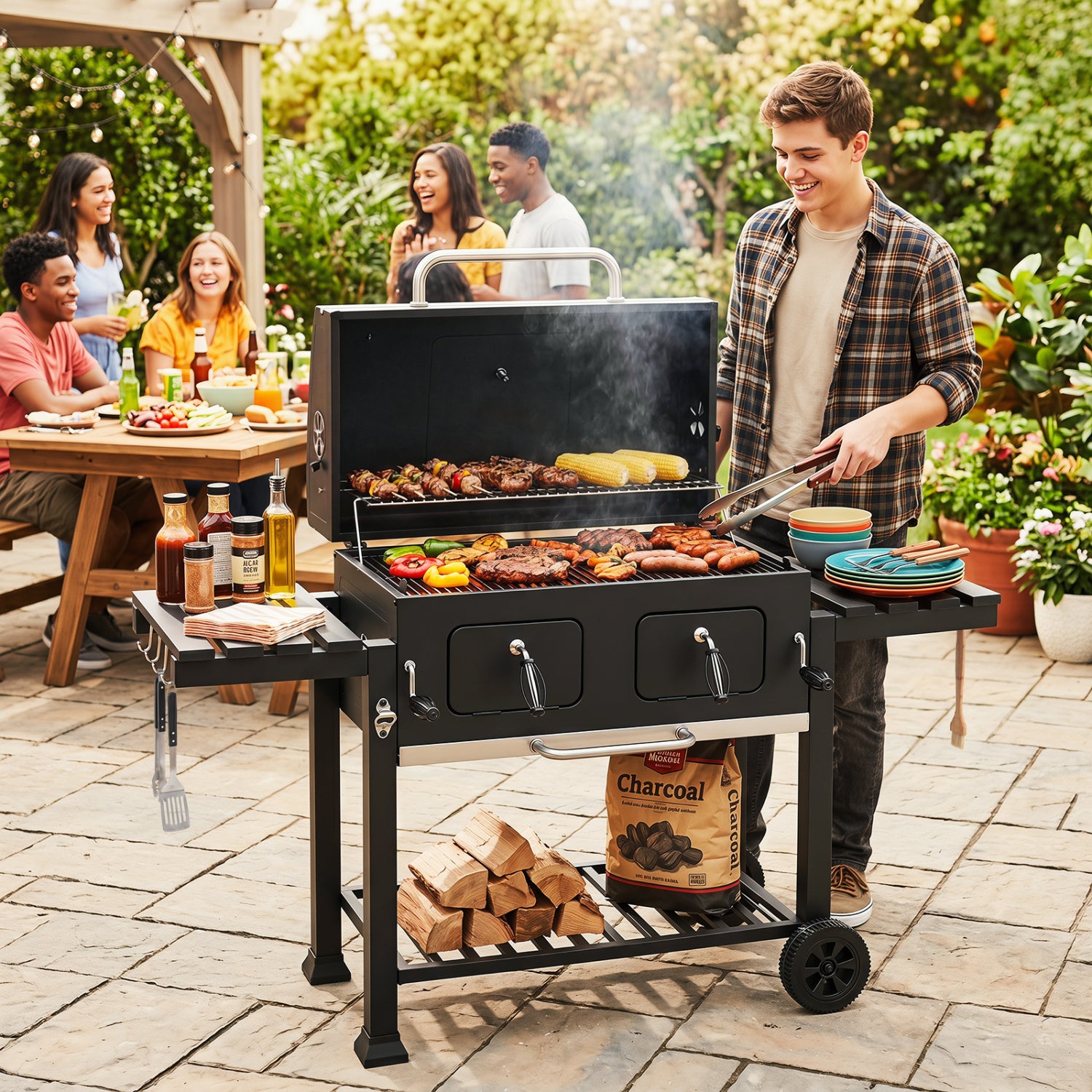 Large Charcoal Grill with Lifting Charcoal Trays and Folding Tables and Wheels Outdoor Grills at Gallery Canada