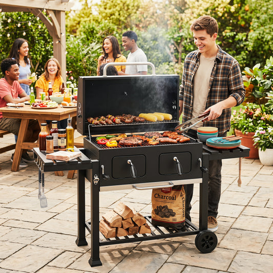 Large Charcoal Grill with Lifting Charcoal Trays and Folding Tables and Wheels Outdoor Grills Black at Gallery Canada