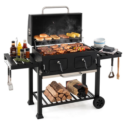 Large Charcoal Grill with Lifting Charcoal Trays and Folding Tables and Wheels Outdoor Grills Black at Gallery Canada