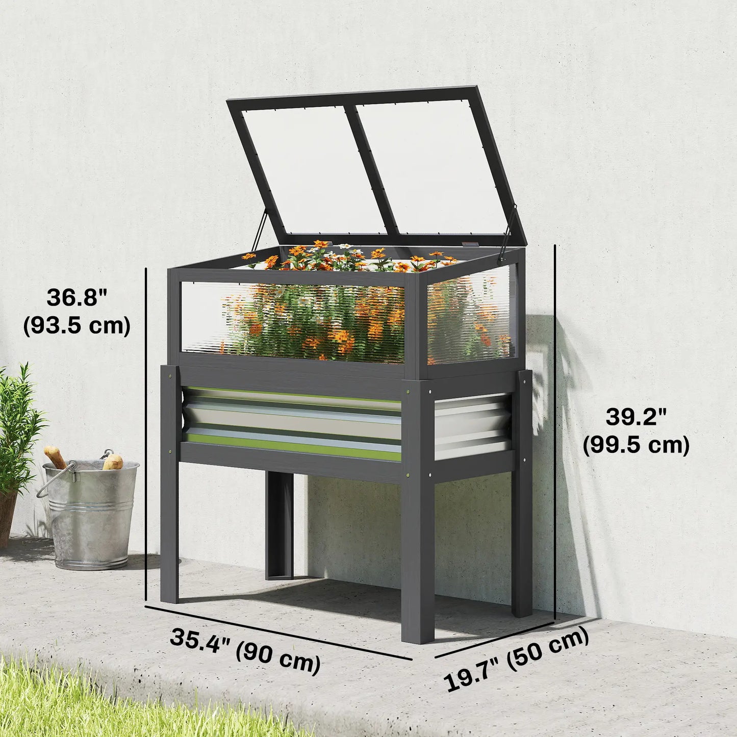 Raised Garden Bed With Greenhouse Top, Wooden Elevated Planter, Grey Elevated Garden Beds at Gallery Canada