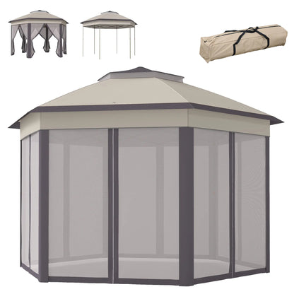 13' x 13' Pop Up Canopy Tent, Netting, Carry Bag, Coffee Beige