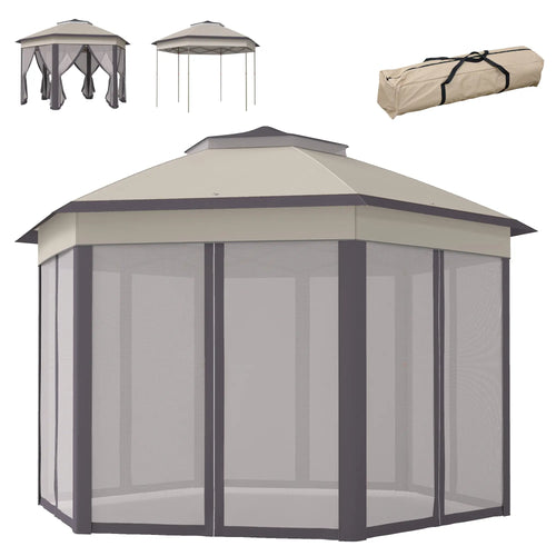 13' x 13' Pop Up Canopy Tent, Netting, Carry Bag, Coffee Beige