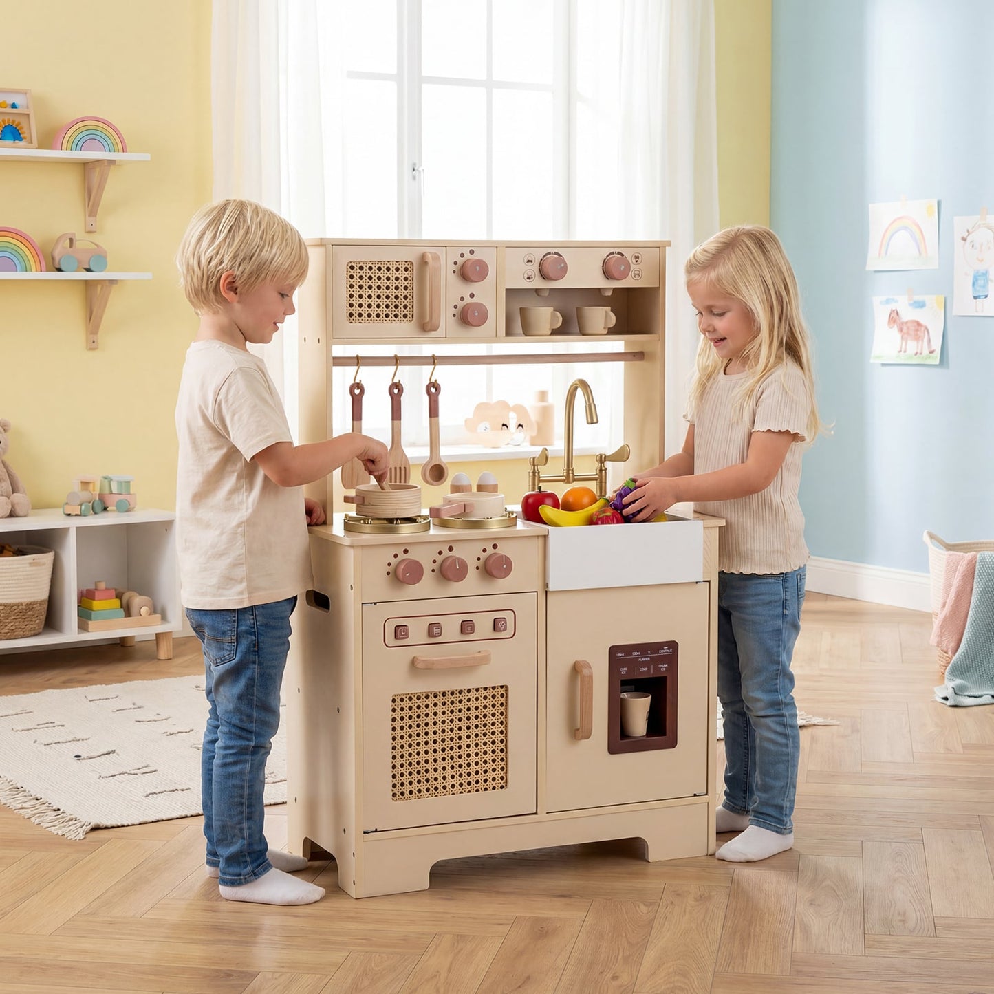 Kids Pretend Play Kitchen With Lights, Sounds, Yellow Play Kitchen Sets at Gallery Canada