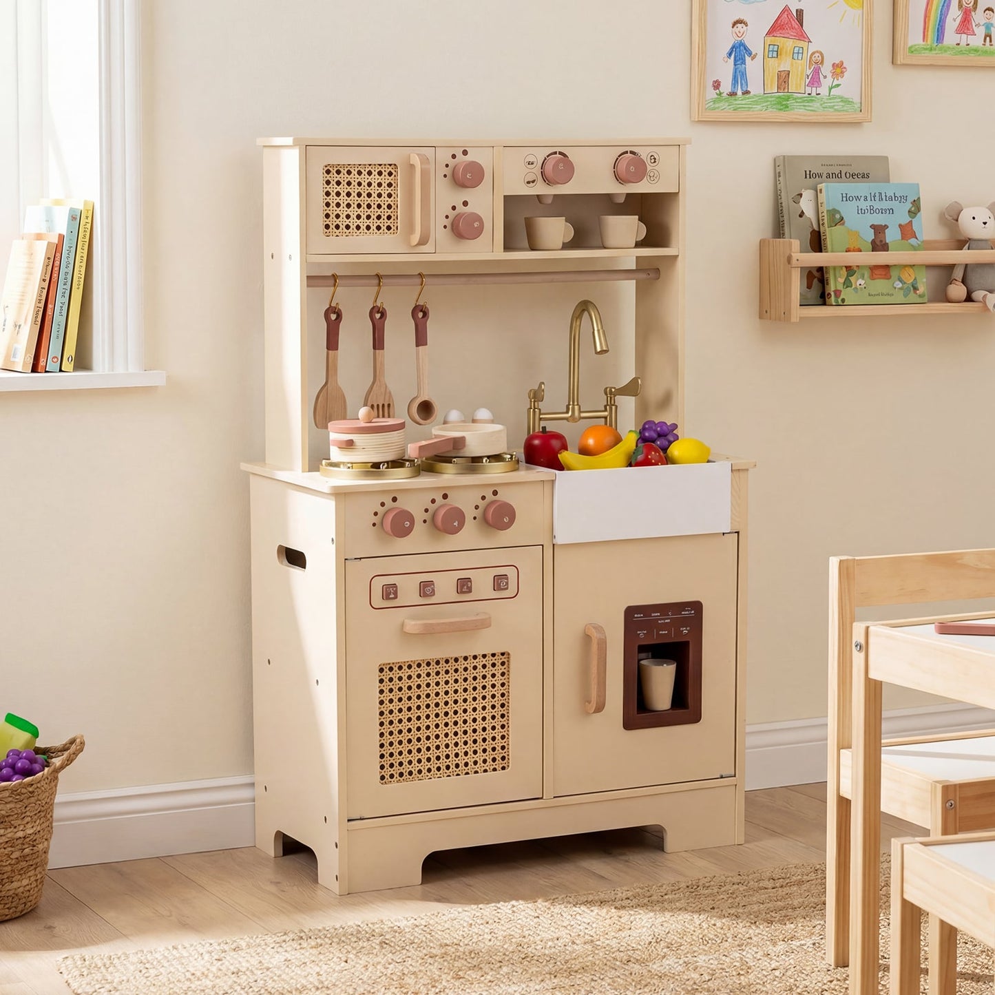 Kids Pretend Play Kitchen With Lights, Sounds, Yellow Play Kitchen Sets at Gallery Canada