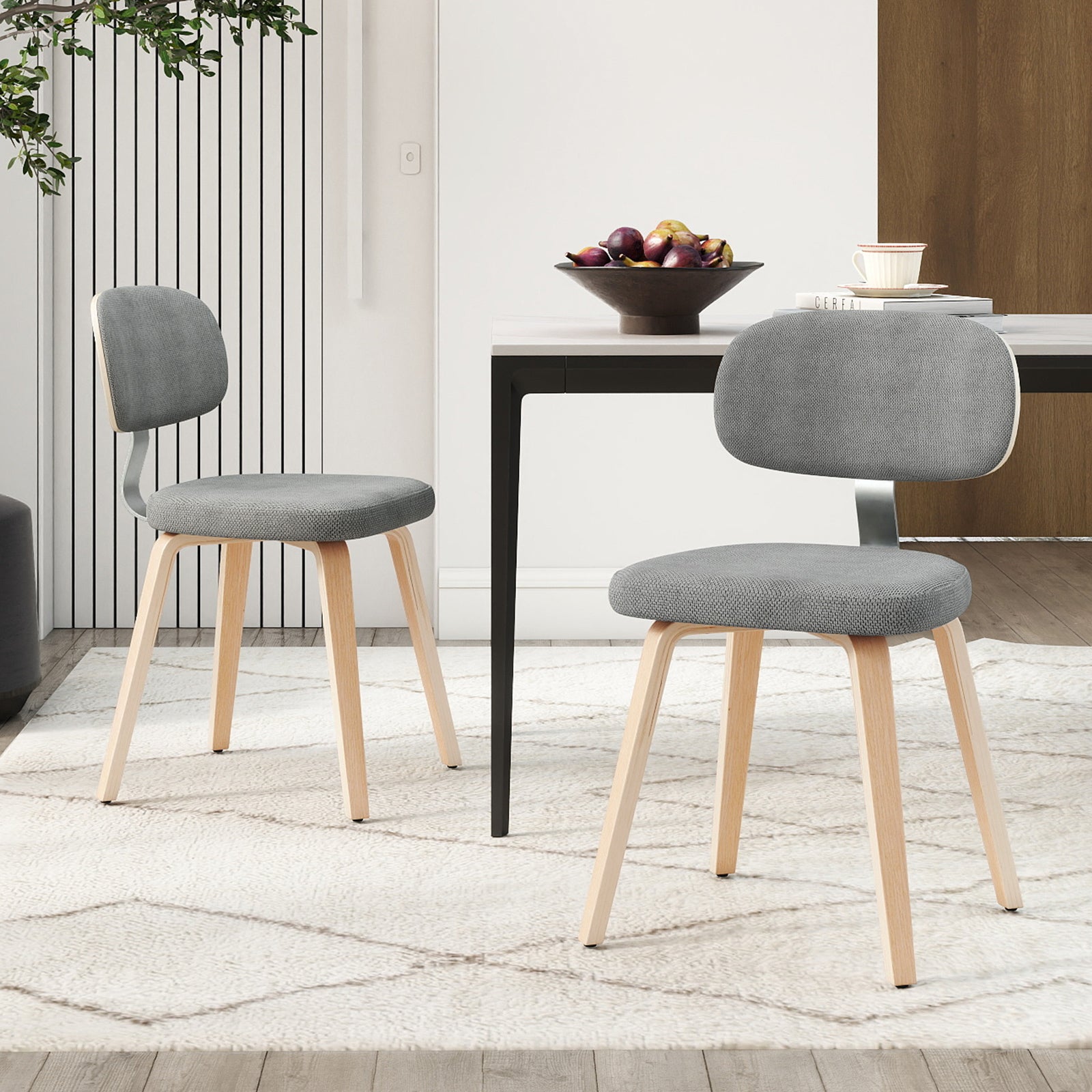 Chenille Fabric Upholstered Wooden Kitchen Chairs Set of 2, Gray Dining Chairs at Gallery Canada