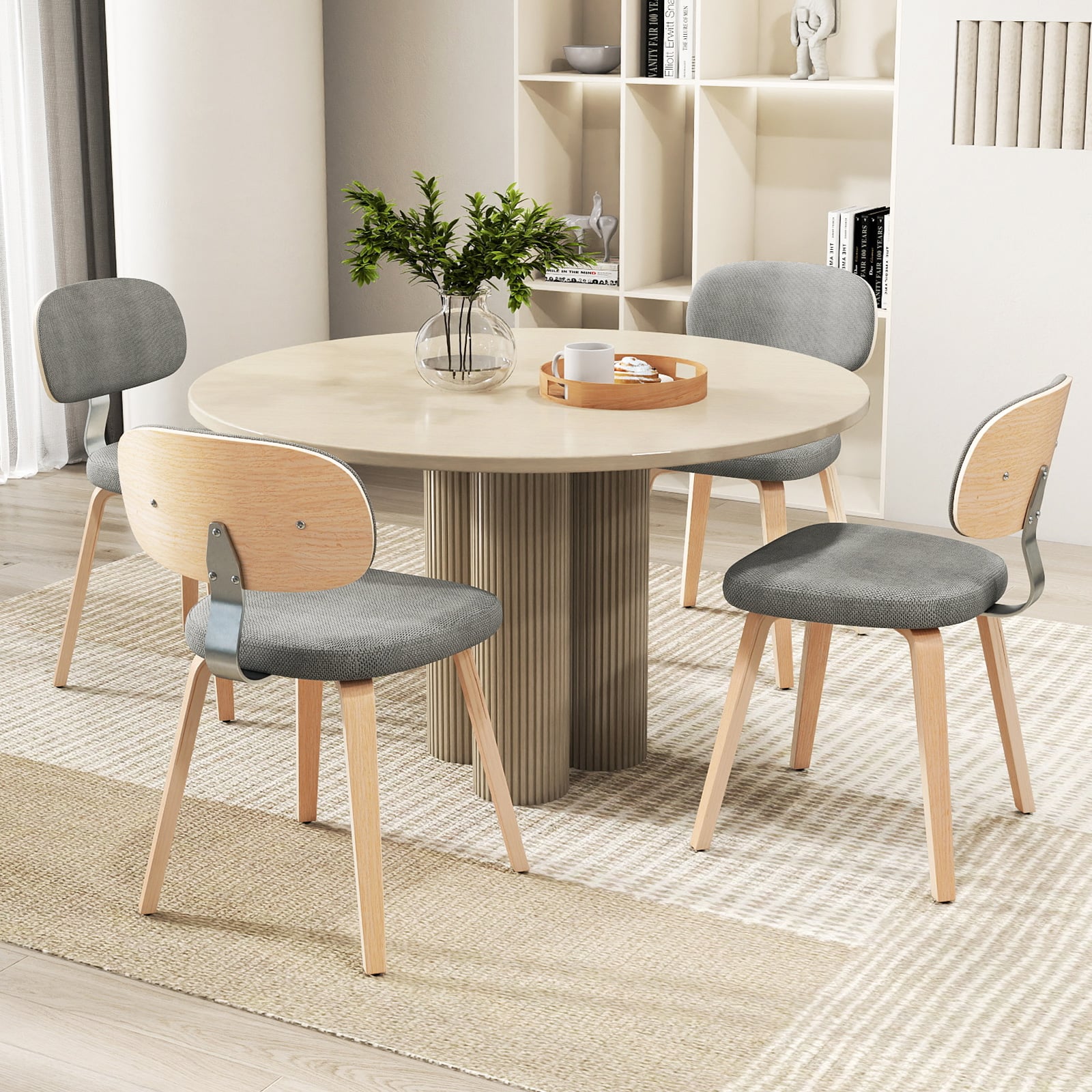 Chenille Fabric Upholstered Wooden Kitchen Chairs Set of 4, Gray Dining Chairs Gray at Gallery Canada