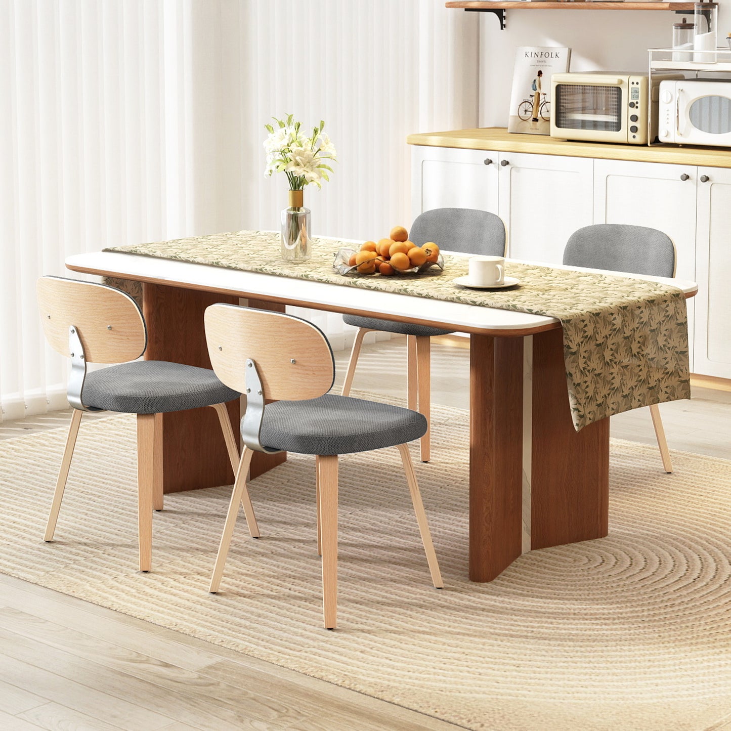 Chenille Fabric Upholstered Wooden Kitchen Chairs Set of 4, Gray Dining Chairs at Gallery Canada