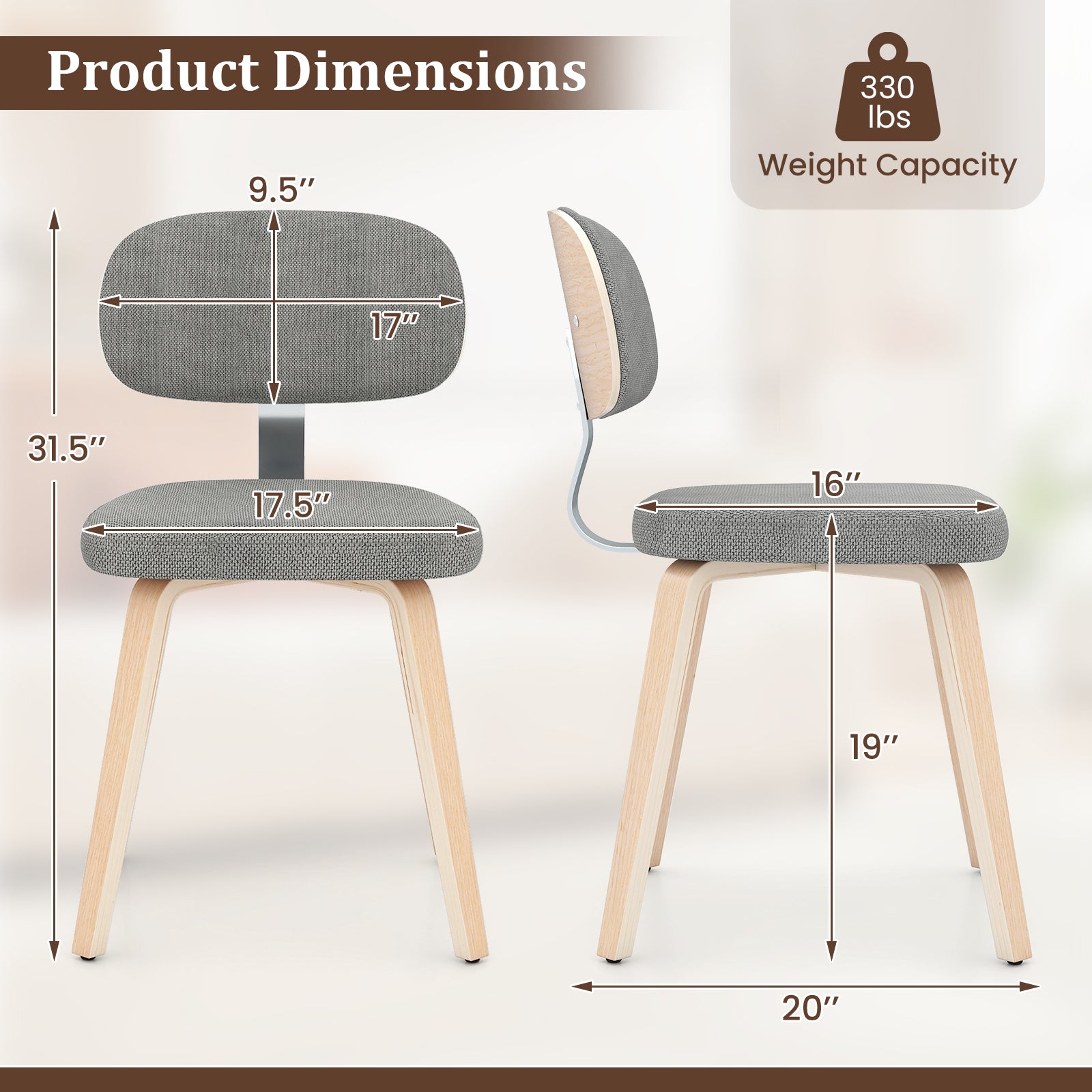Chenille Fabric Upholstered Wooden Kitchen Chairs Set of 4, Gray Dining Chairs at Gallery Canada