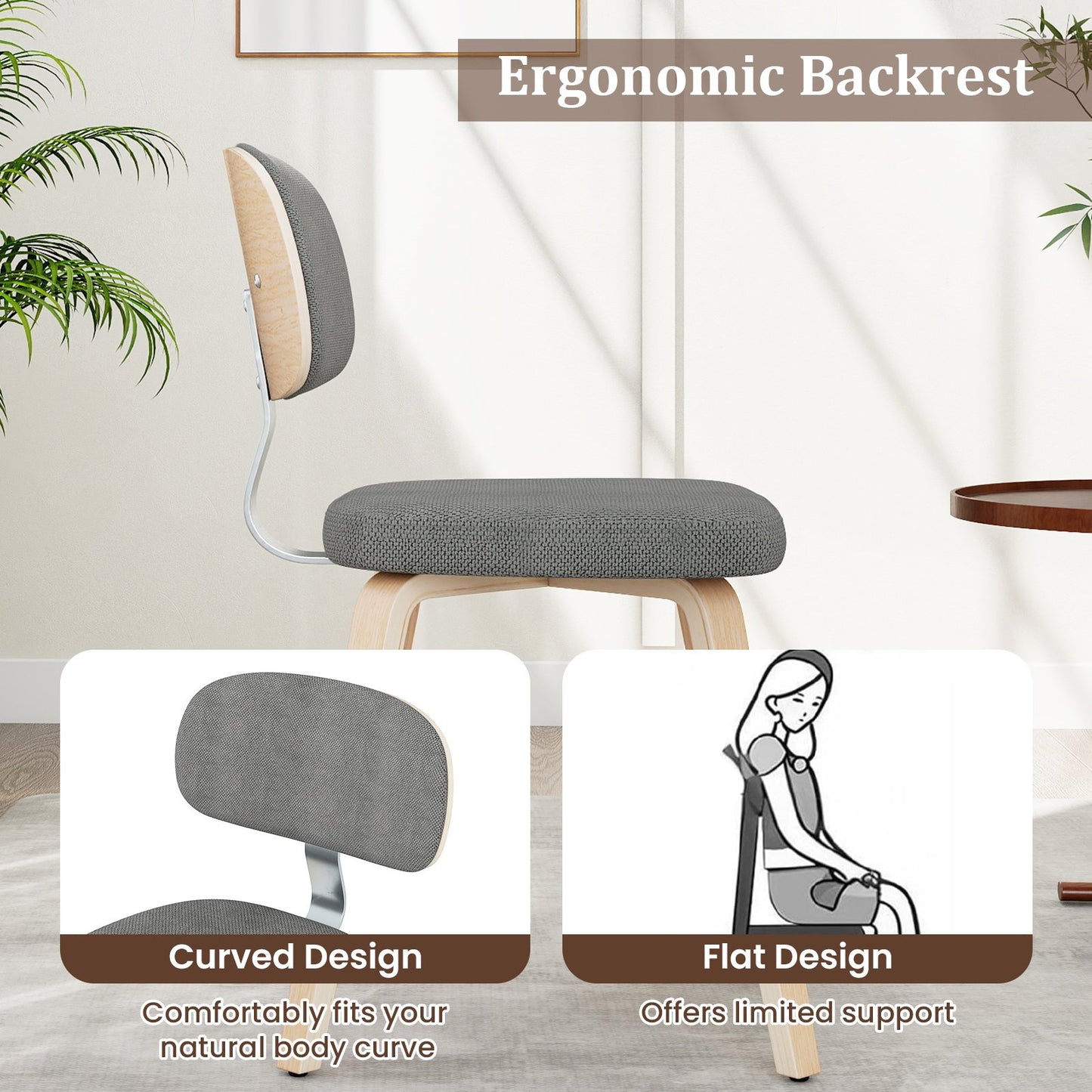 Chenille Fabric Upholstered Wooden Kitchen Chairs Set of 4, Gray Dining Chairs at Gallery Canada