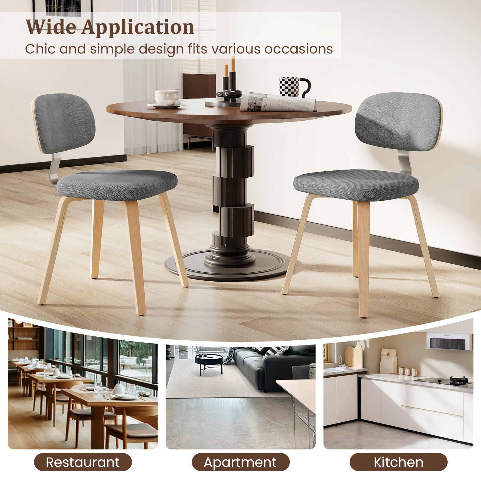 Chenille Fabric Upholstered Wooden Kitchen Chairs Set of 4, Gray Dining Chairs at Gallery Canada