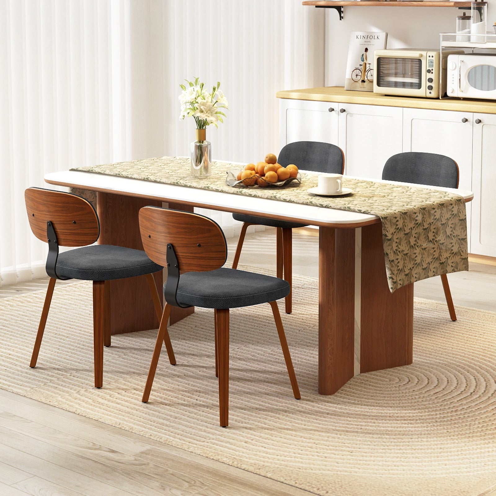 Chenille Fabric Upholstered Wooden Kitchen Chairs Set of 4, Dark Gray Dining Chairs at Gallery Canada