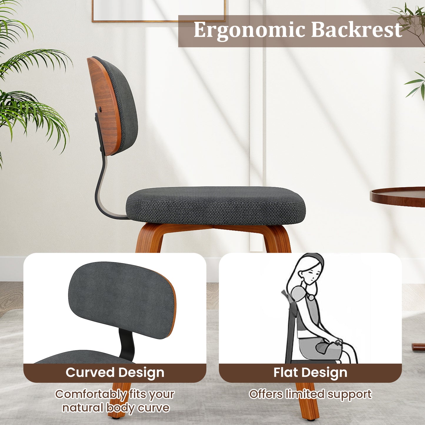 Chenille Fabric Upholstered Wooden Kitchen Chairs Set of 4, Dark Gray Dining Chairs at Gallery Canada