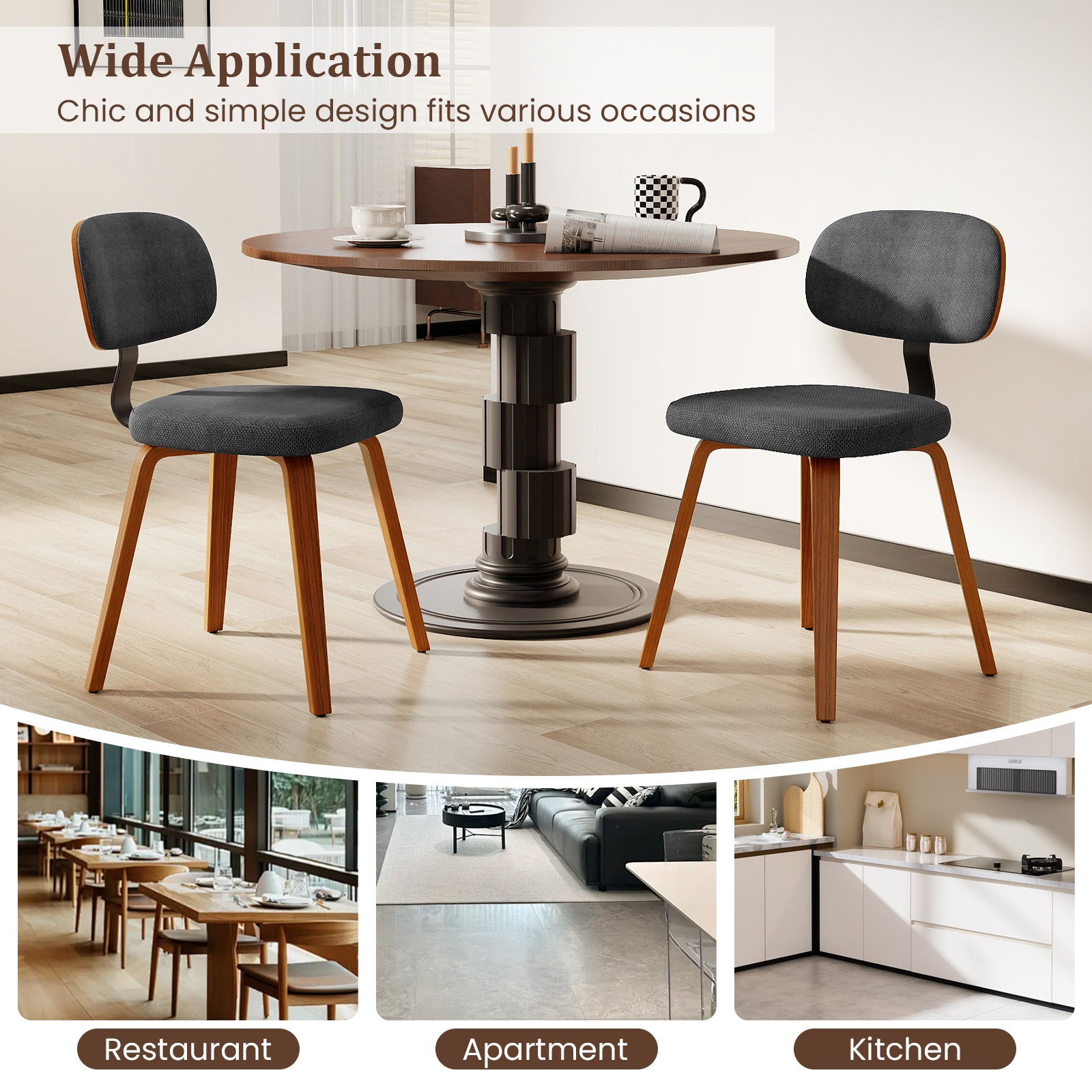 Chenille Fabric Upholstered Wooden Kitchen Chairs Set of 4, Dark Gray Dining Chairs at Gallery Canada