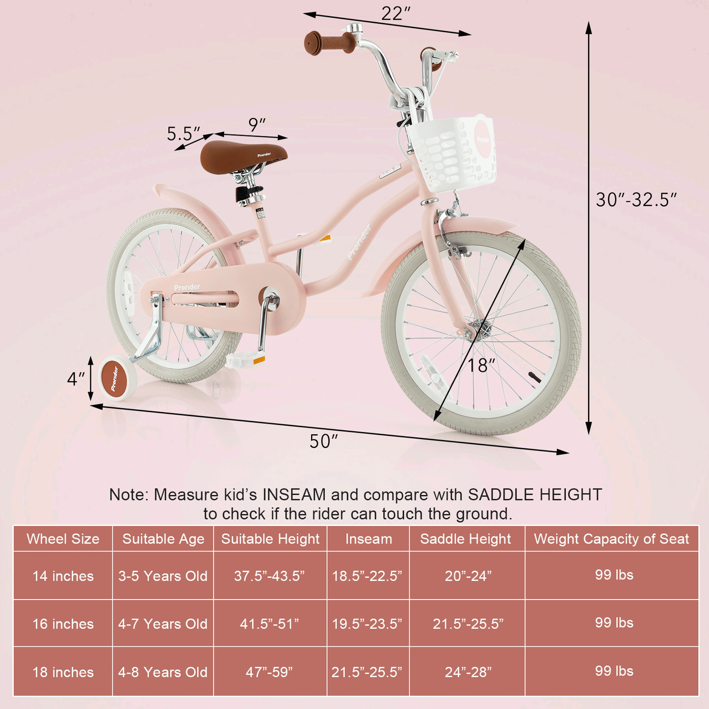 Children Bicycle with Front Handbrake and Rear Coaster Brake, Pink Kids Bike at Gallery Canada