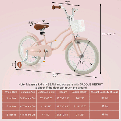 Children Bicycle with Front Handbrake and Rear Coaster Brake, Pink Kids Bike at Gallery Canada