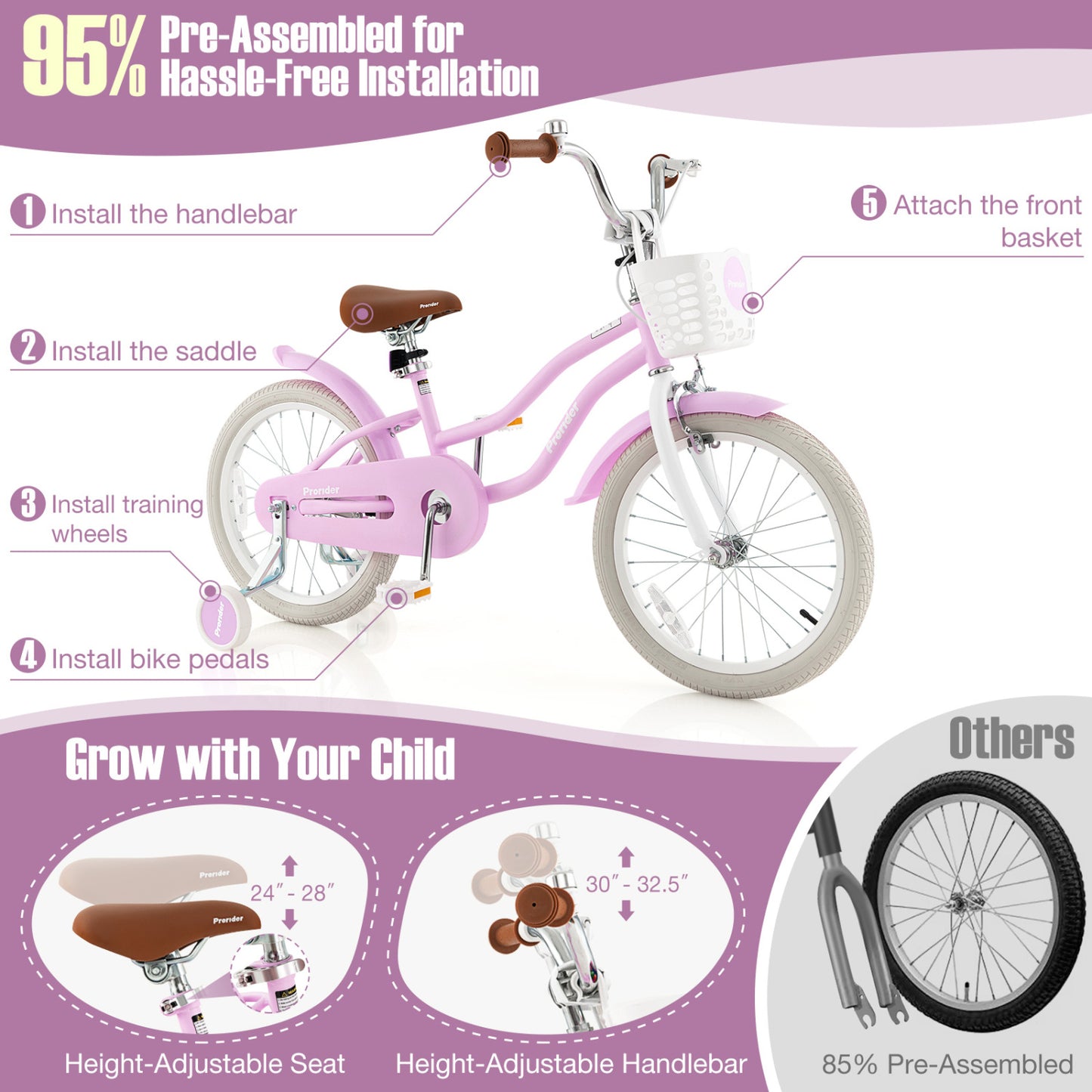 Children Bicycle With Front Handbrake, Rear Coaster Brake, Purple Kids Bike at Gallery Canada
