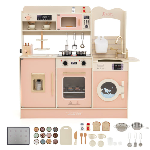 Children Pretend Toy Kitchen Playset with Light and Sound, Pink