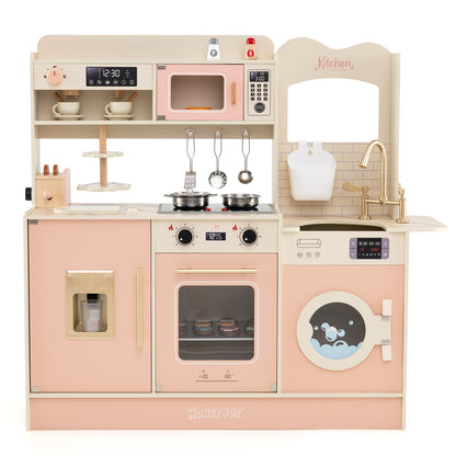 Children Pretend Toy Kitchen Playset with Light and Sound, Pink Play Kitchen Sets at Gallery Canada