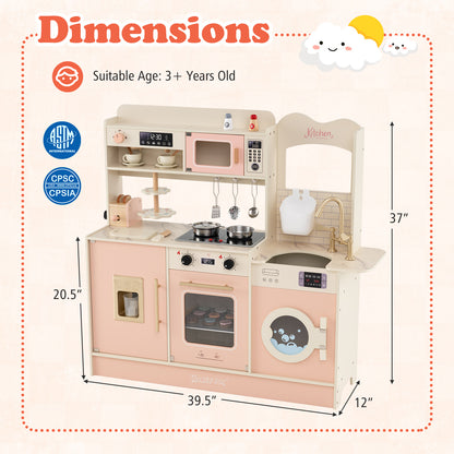Children Pretend Toy Kitchen Playset with Light and Sound, Pink Play Kitchen Sets at Gallery Canada