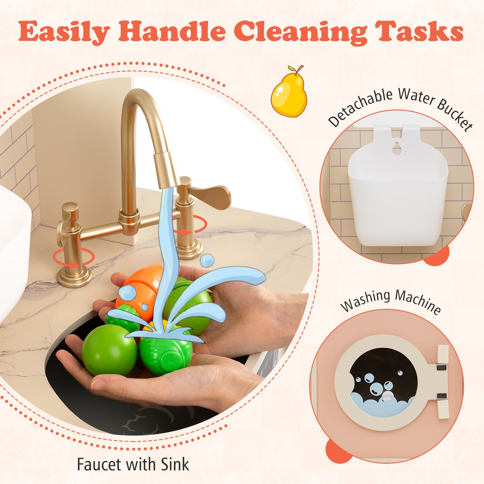 Children Pretend Toy Kitchen Playset with Light and Sound, Pink Play Kitchen Sets at Gallery Canada