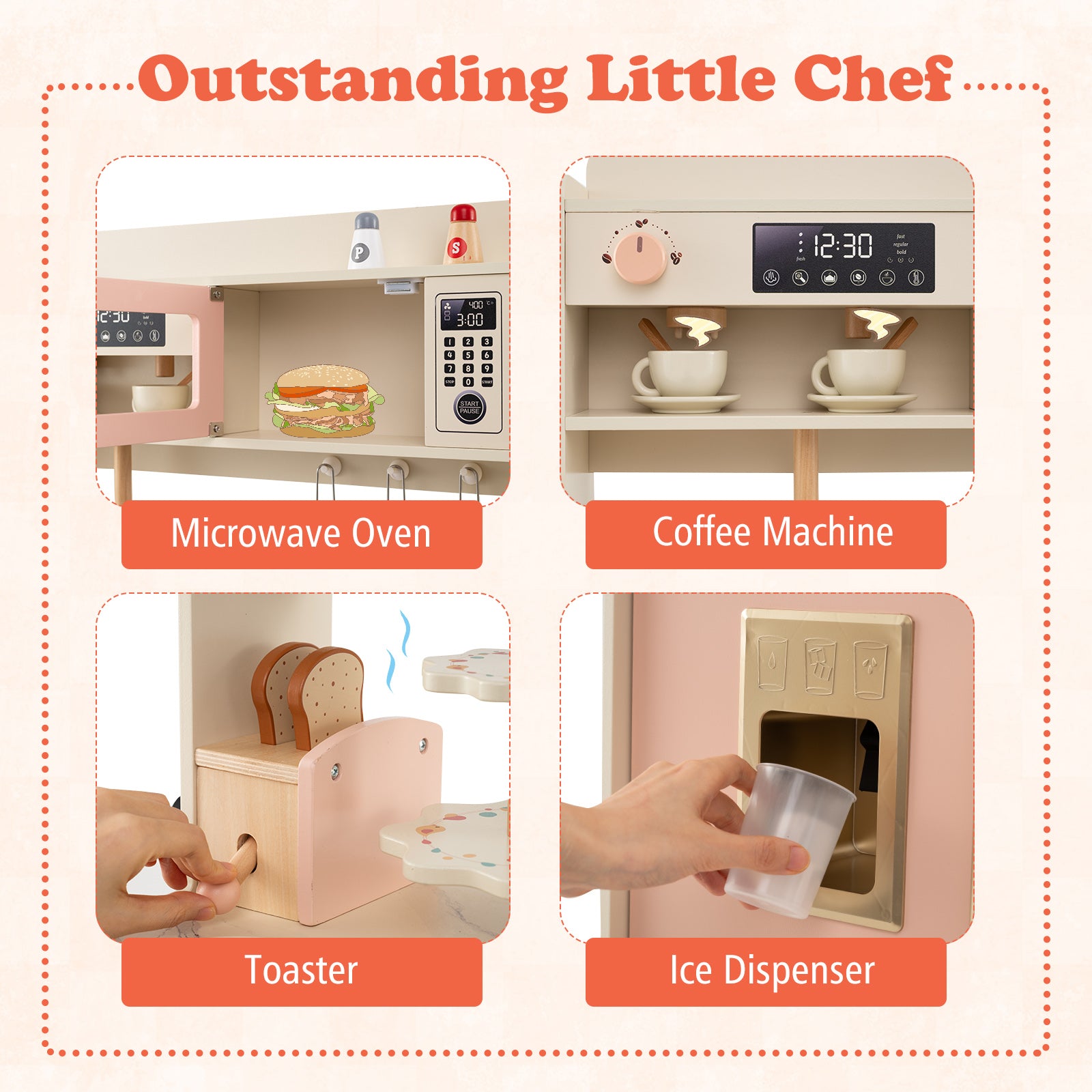 Children Pretend Toy Kitchen Playset with Light and Sound, Pink Play Kitchen Sets at Gallery Canada
